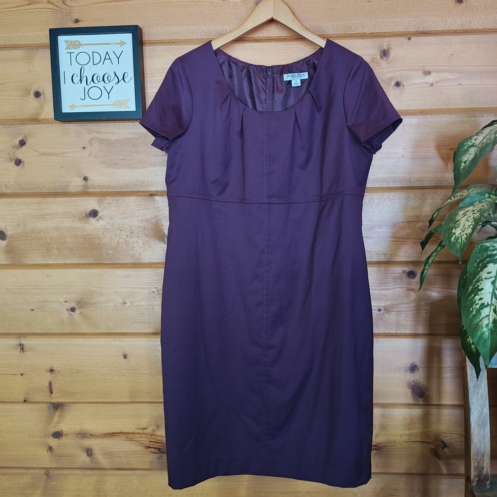 Pendleton Purple Wine Wool Blend Lined Shift Career Dress Stretch Petite Plus 16